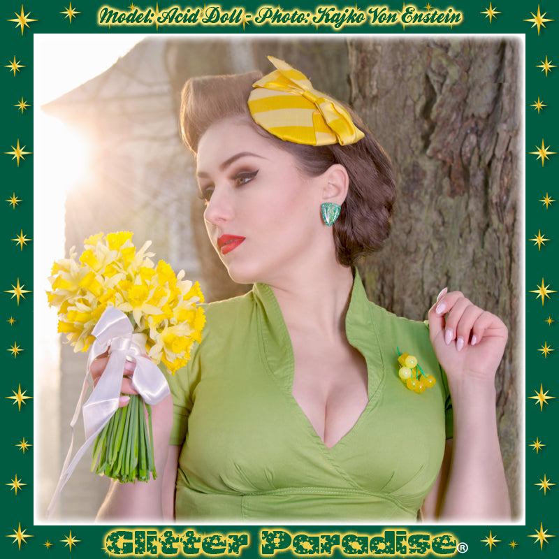 Earrings: Confetti Lucite Triangle Mint and Gold