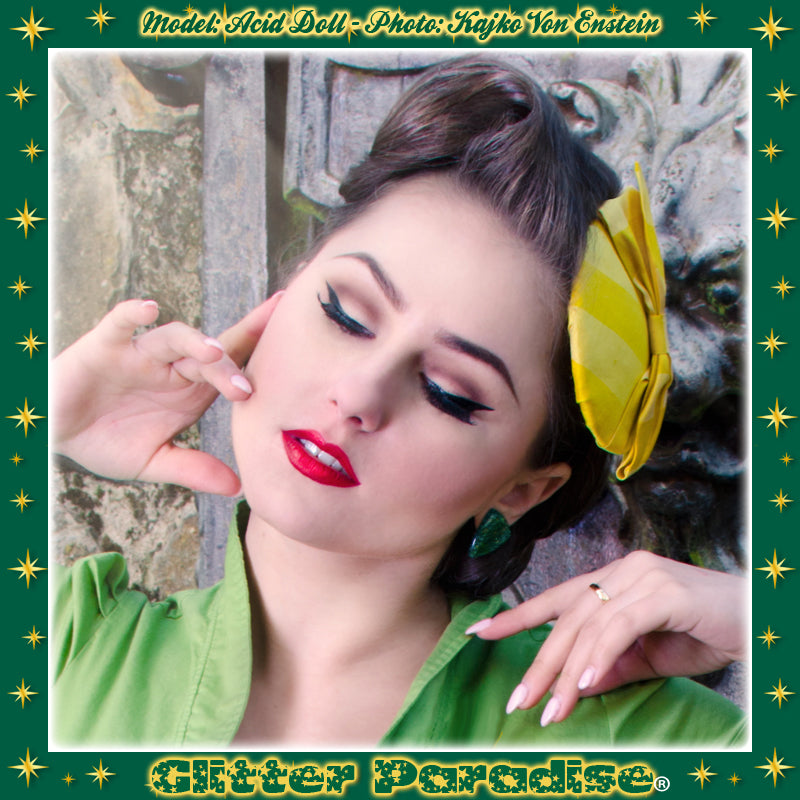 Earrings: Confetti Lucite Triangle Mint and Gold