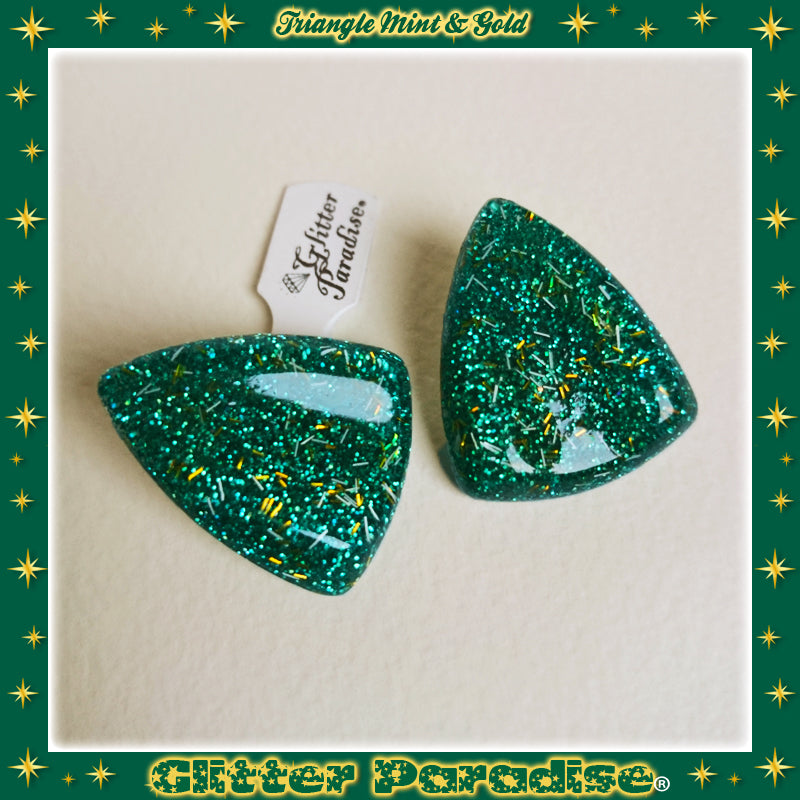 Earrings: Confetti Lucite Triangle Mint and Gold