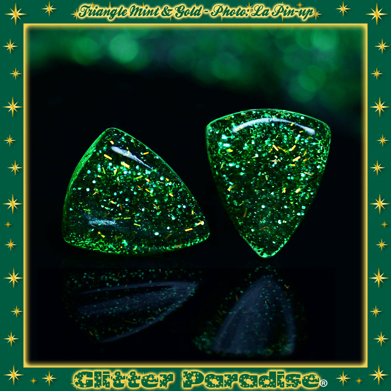 Earrings: Confetti Lucite Triangle Mint and Gold