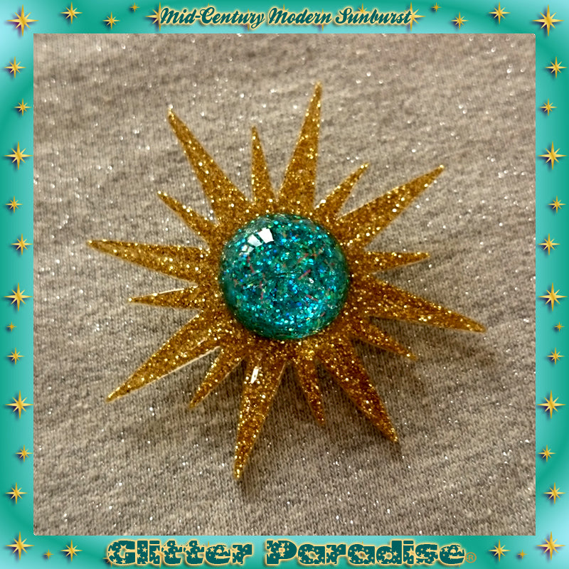 Brooch: Mid-Century Modern Sunburst Gold