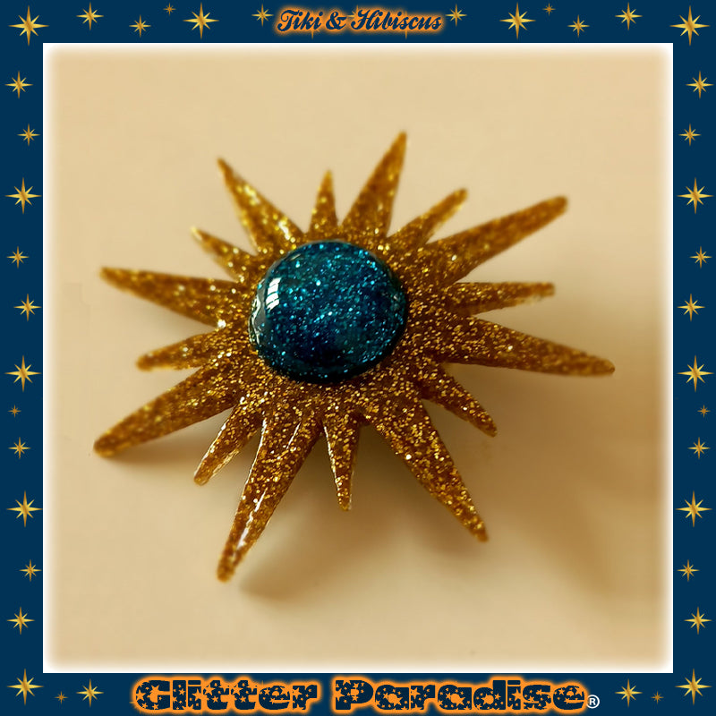 Brooch: Mid-Century Modern Sunburst Gold