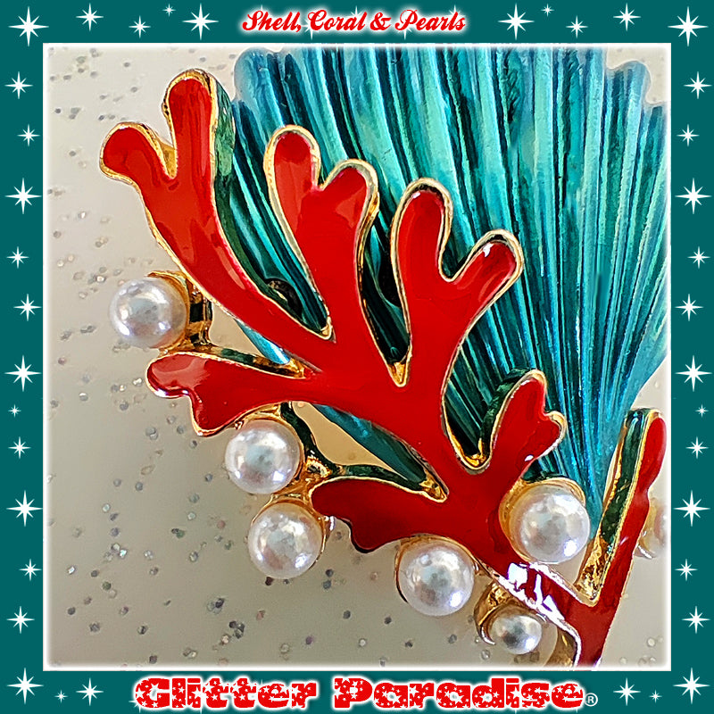 Broche : Seashell, Coral and Pearls