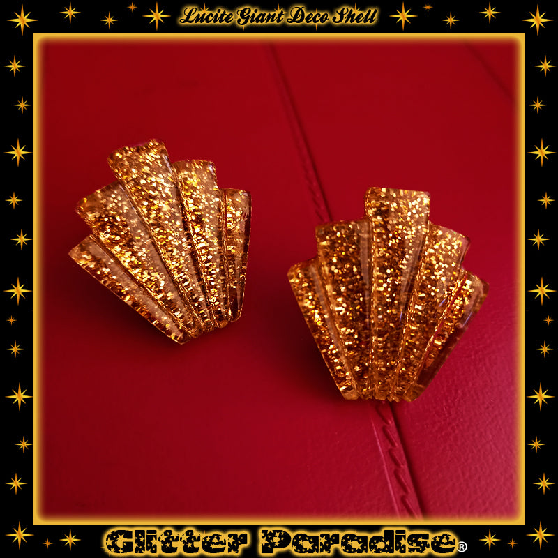 Earrings: Giant Confetti Lucite Deco Shell