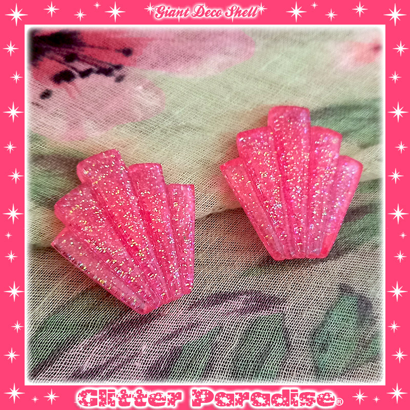 Earrings: Giant Confetti Lucite Deco Shell
