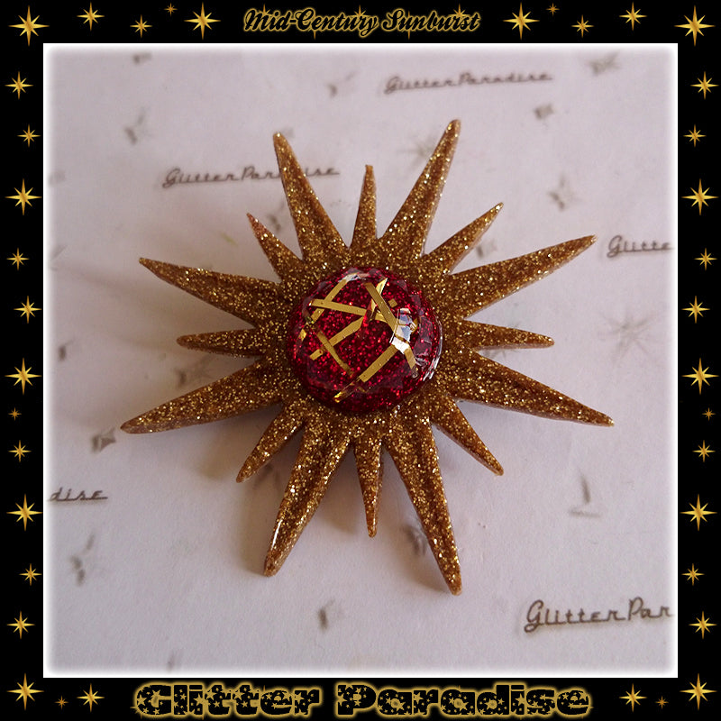 Brooch: Mid-Century Modern Sunburst Bars