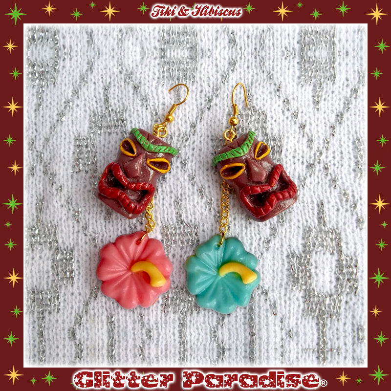 Earrings: Tiki and Hibiscus