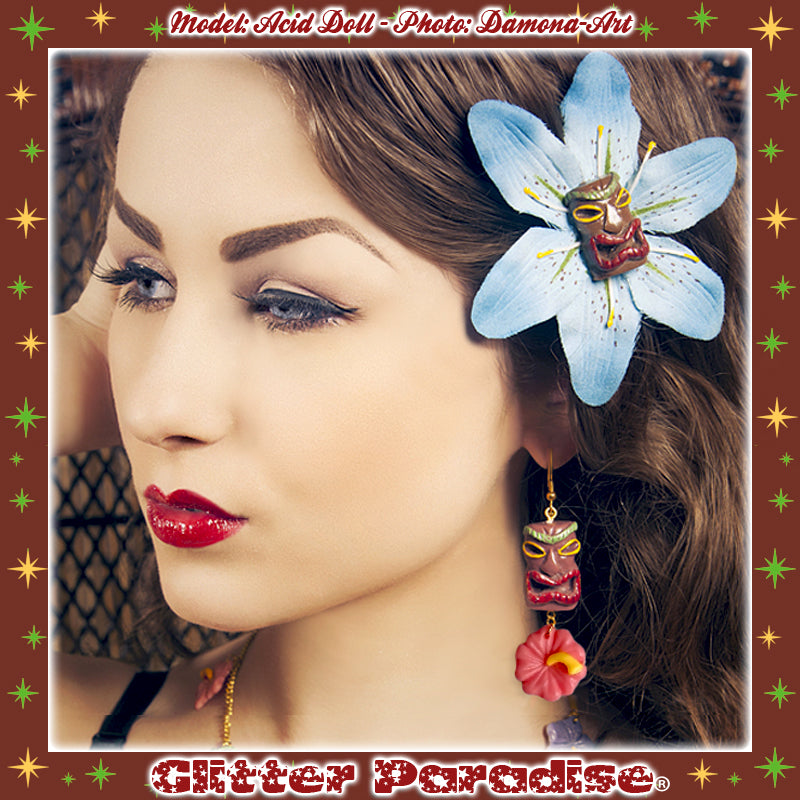 Earrings: Tiki and Hibiscus