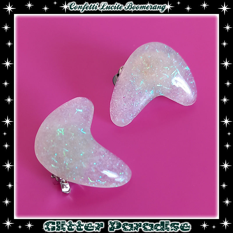 Earrings: Confetti Lucite Boomerang Dust Tinsel