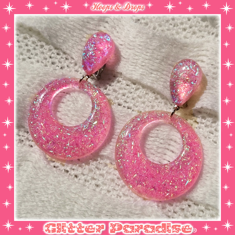 Earrings: Confetti Lucite Hoops and Drops Tinsel