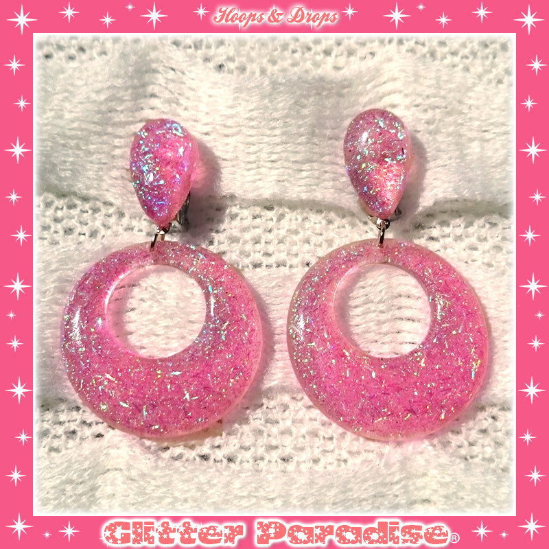 Earrings: Confetti Lucite Hoops and Drops Tinsel