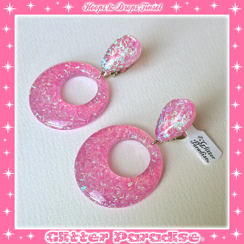Earrings: Confetti Lucite Hoops and Drops Tinsel