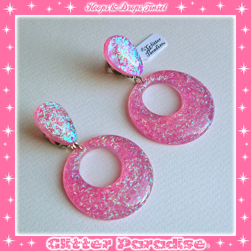 Earrings: Confetti Lucite Hoops and Drops Tinsel