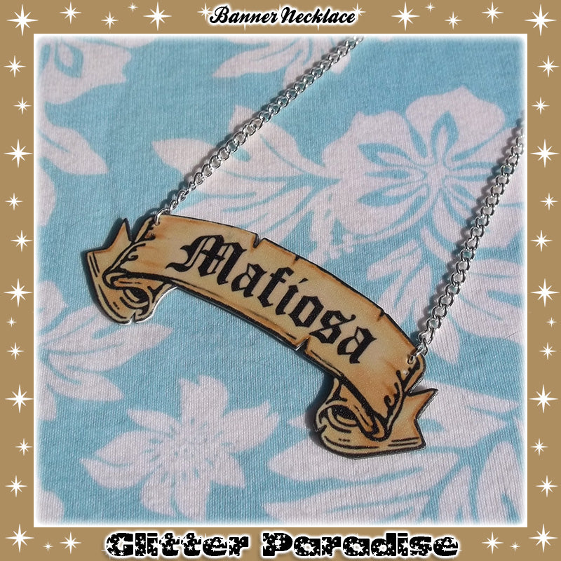 Necklace: Banner with "Your Text"