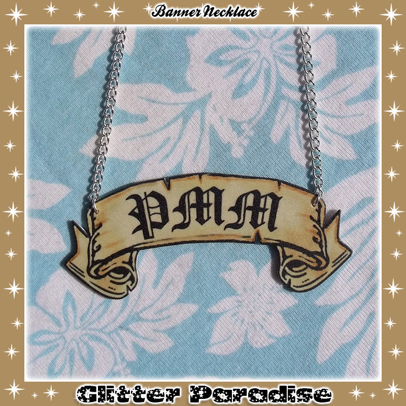 Necklace: Banner with "Your Text"