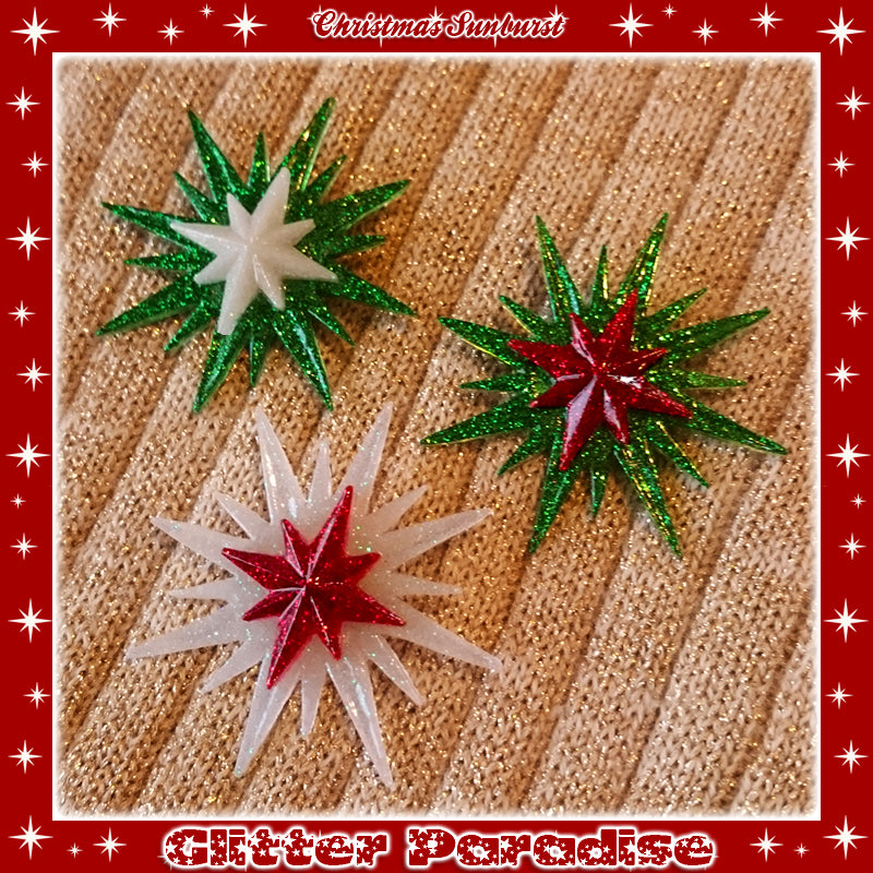 Brooch: Christmas Sunburst Green and Red