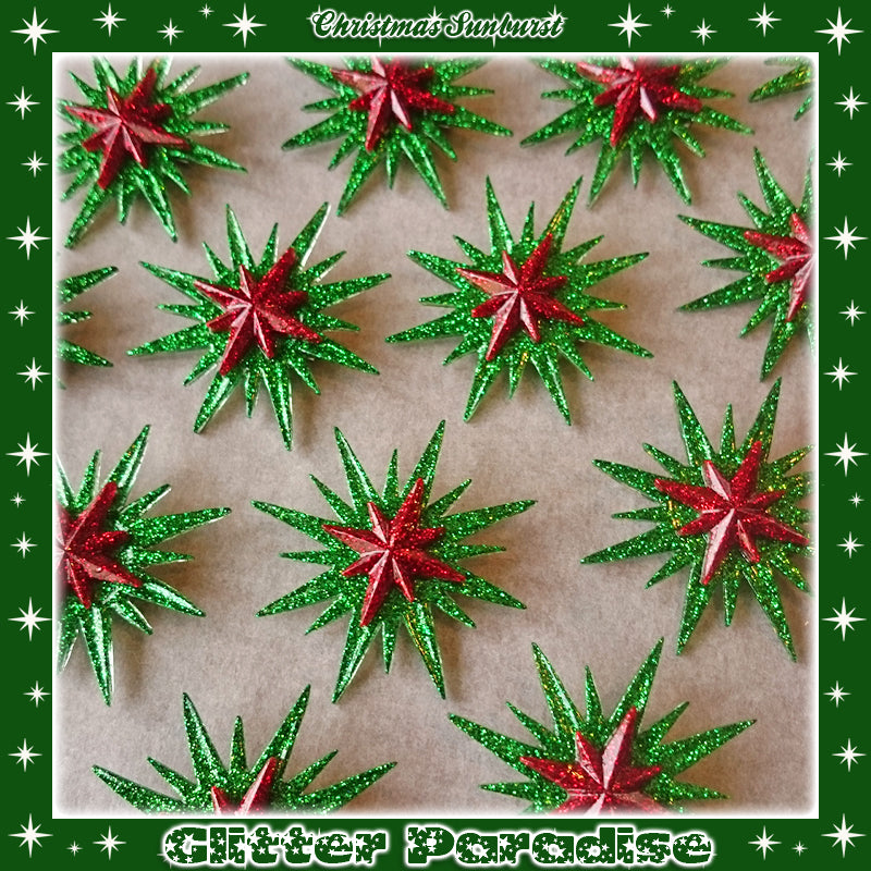 Brooch: Christmas Sunburst Green and Red