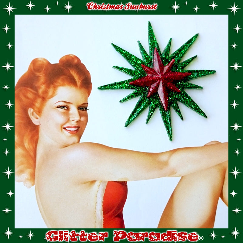 Brooch: Christmas Sunburst Green and Red