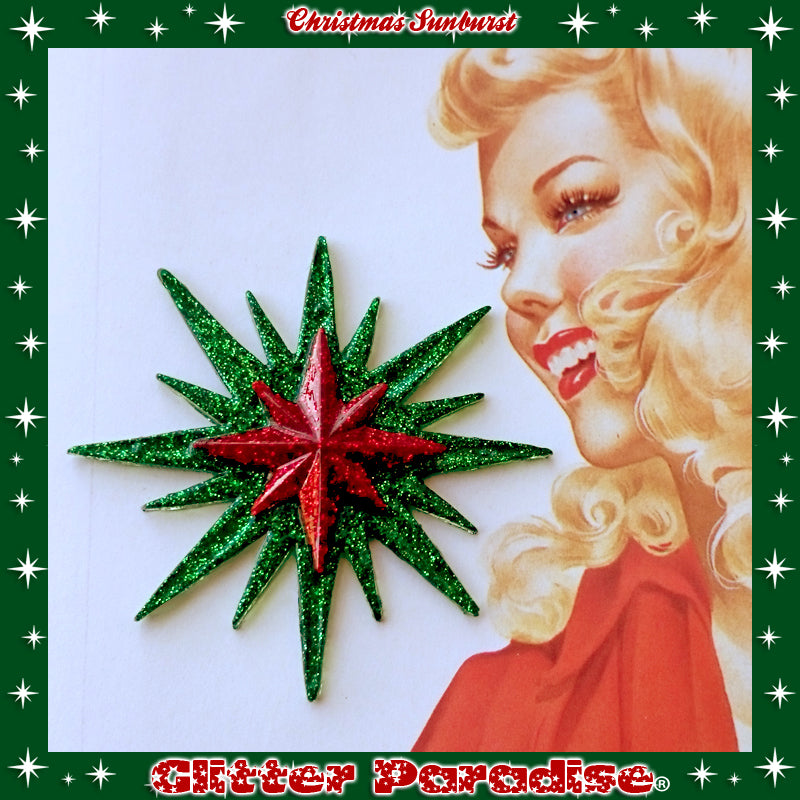 Brooch: Christmas Sunburst Green and Red