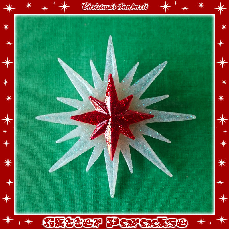 Brooch: Christmas Sunburst White and Red