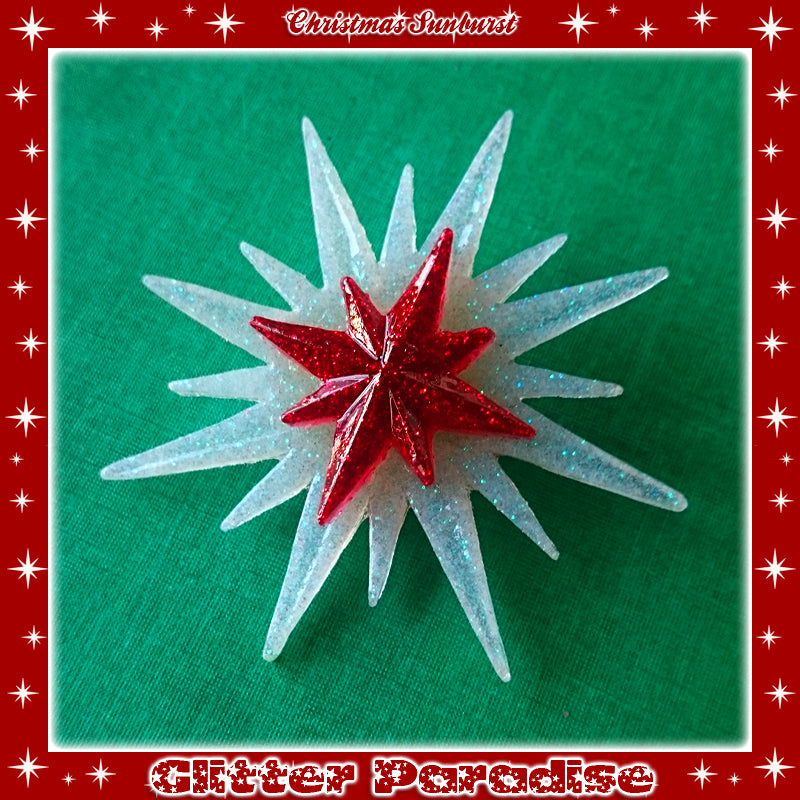 Brooch: Christmas Sunburst White and Red