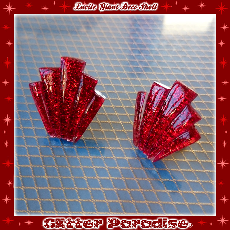 Earrings: Giant Confetti Lucite Deco Shell