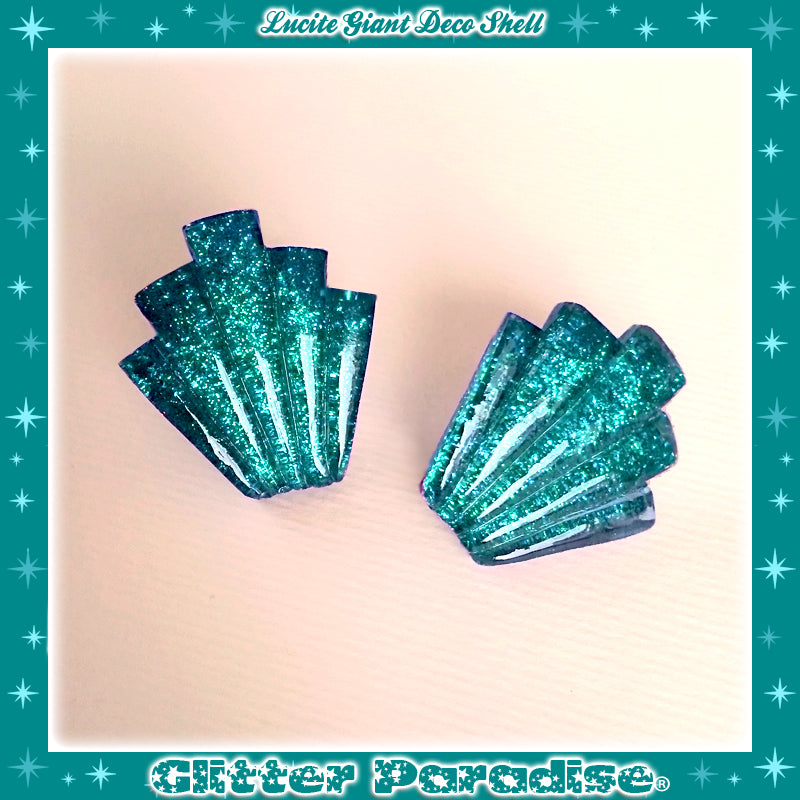 Earrings: Giant Confetti Lucite Deco Shell