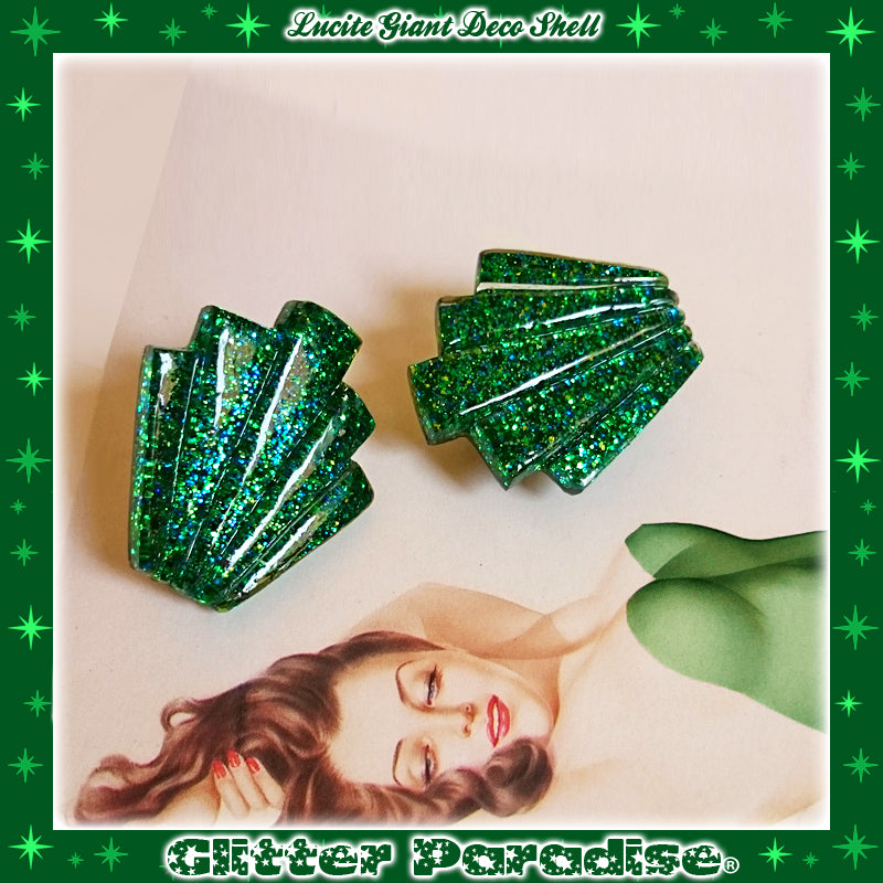 Earrings: Giant Confetti Lucite Deco Shell