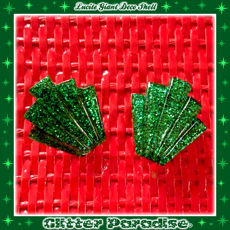 Earrings: Giant Confetti Lucite Deco Shell