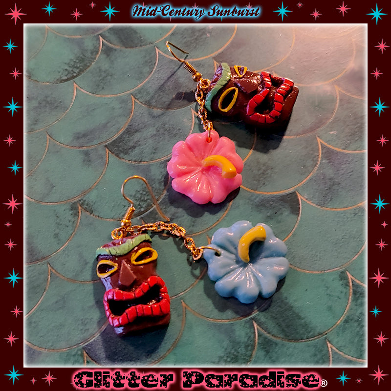 Earrings: Tiki and Hibiscus