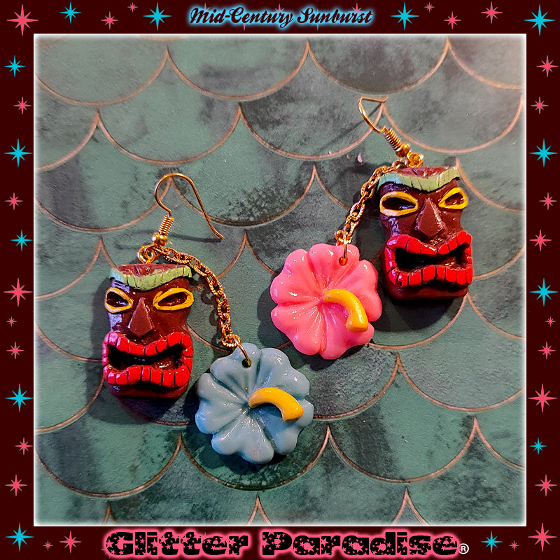 Earrings: Tiki and Hibiscus