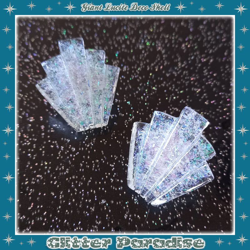 Earrings: Giant Confetti Lucite Deco Shell Tinsel