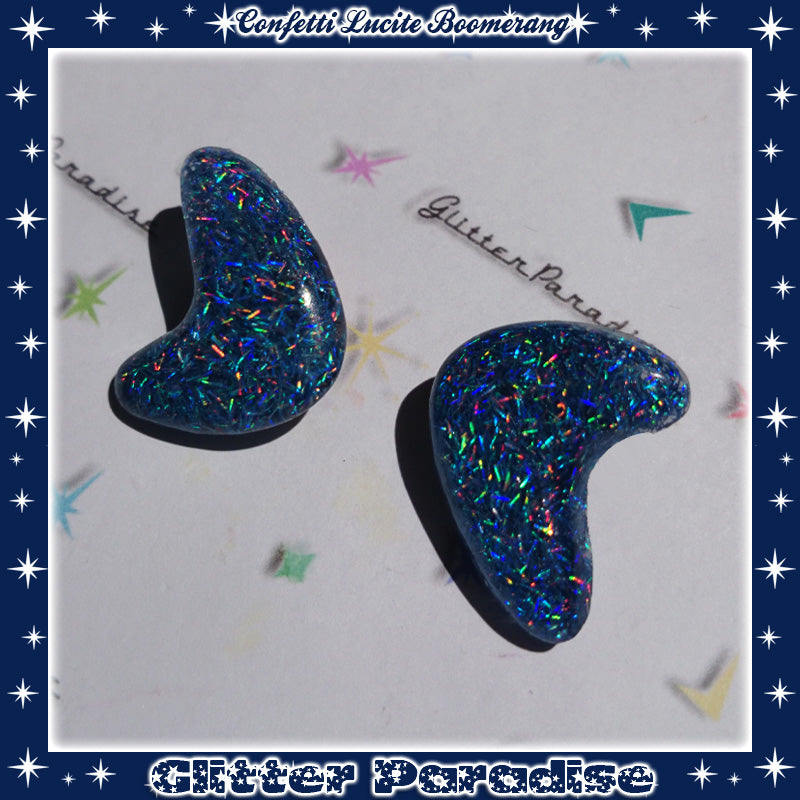 Earrings: Confetti Lucite Boomerang Dust Tinsel