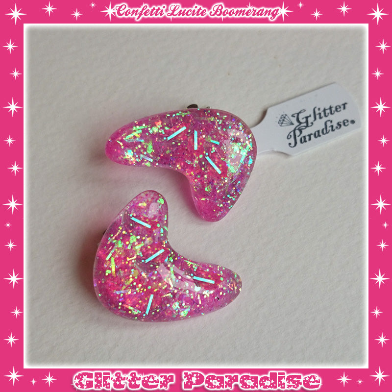 Earrings: Confetti Lucite Boomerang Dust Tinsel