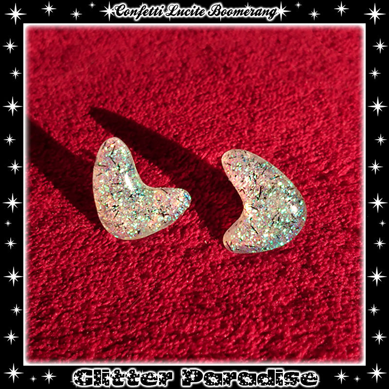 Earrings: Confetti Lucite Boomerang Dust Tinsel