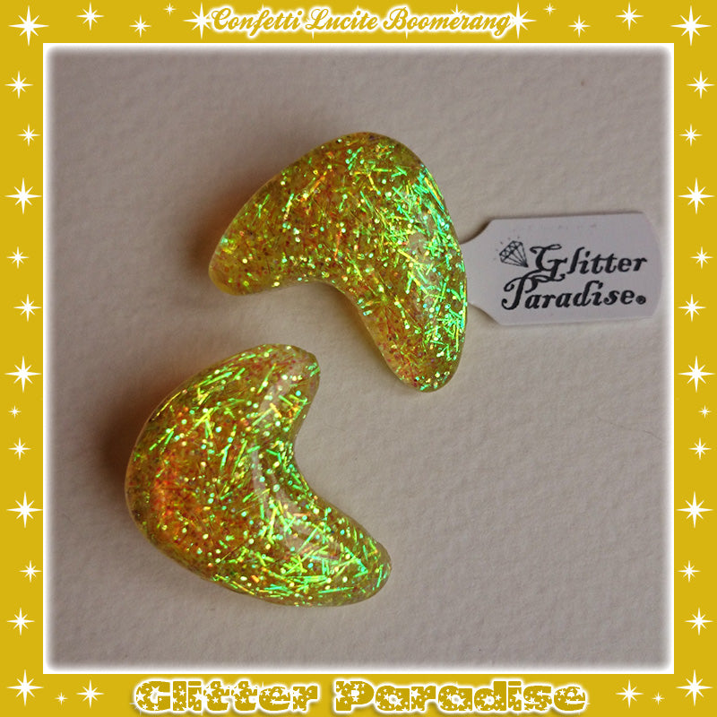 Earrings: Confetti Lucite Boomerang Dust Tinsel