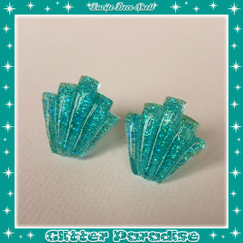 Earrings: Confetti Lucite Deco Shell