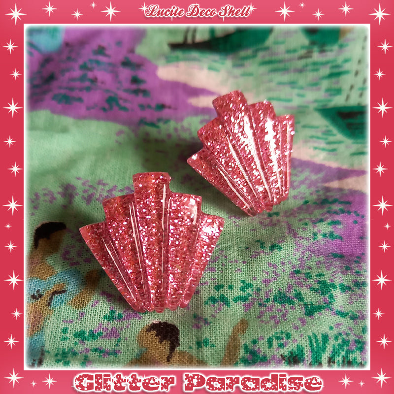 Earrings: Confetti Lucite Deco Shell