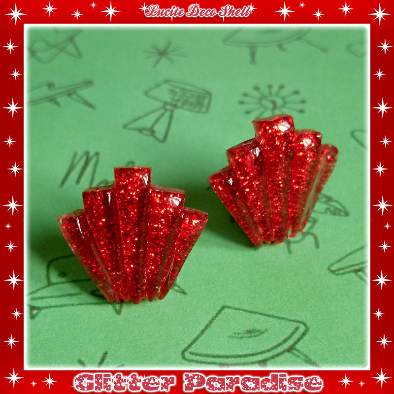 Earrings: Confetti Lucite Deco Shell