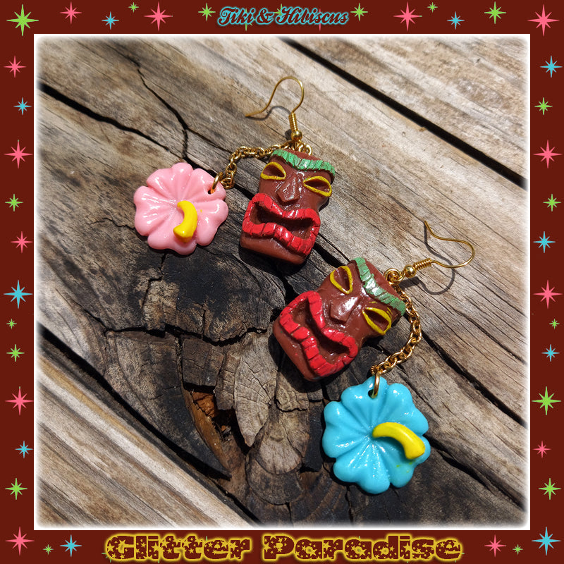 Earrings: Tiki and Hibiscus