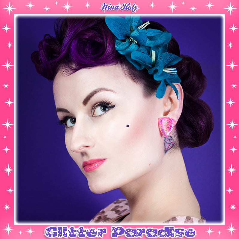 Earrings: Confetti Lucite Triangle Tinsel