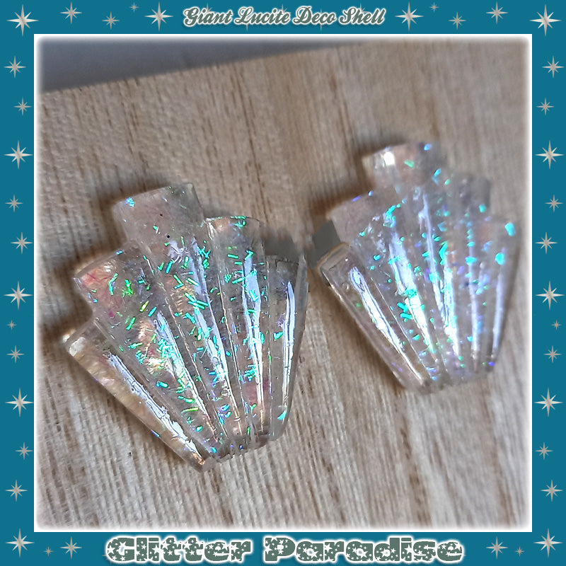Earrings: Giant Confetti Lucite Deco Shell Tinsel