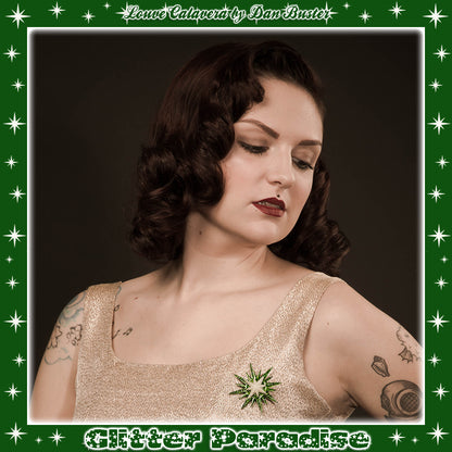 Brooch: Christmas Sunburst Green and White