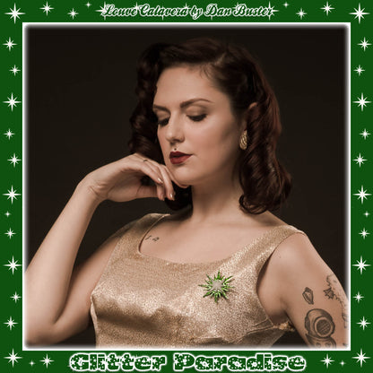 Brooch: Christmas Sunburst Green and White