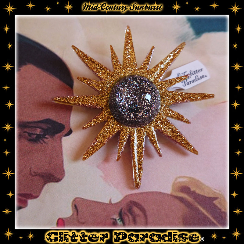 Brooch: Mid-Century Modern Sunburst Gold