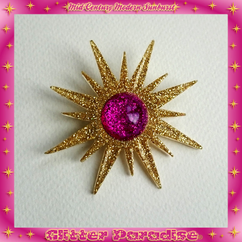 Brooch: Mid-Century Modern Sunburst Gold