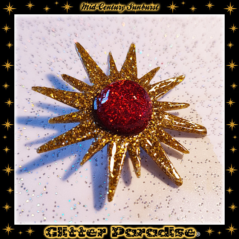 Brooch: Mid-Century Modern Sunburst Gold