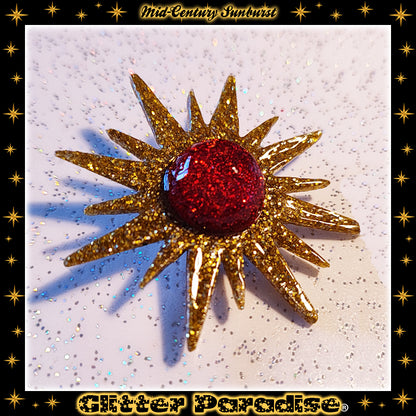 Brooch: Mid-Century Modern Sunburst Gold