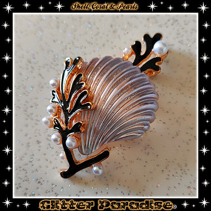 Broche : Seashell, Coral and Pearls