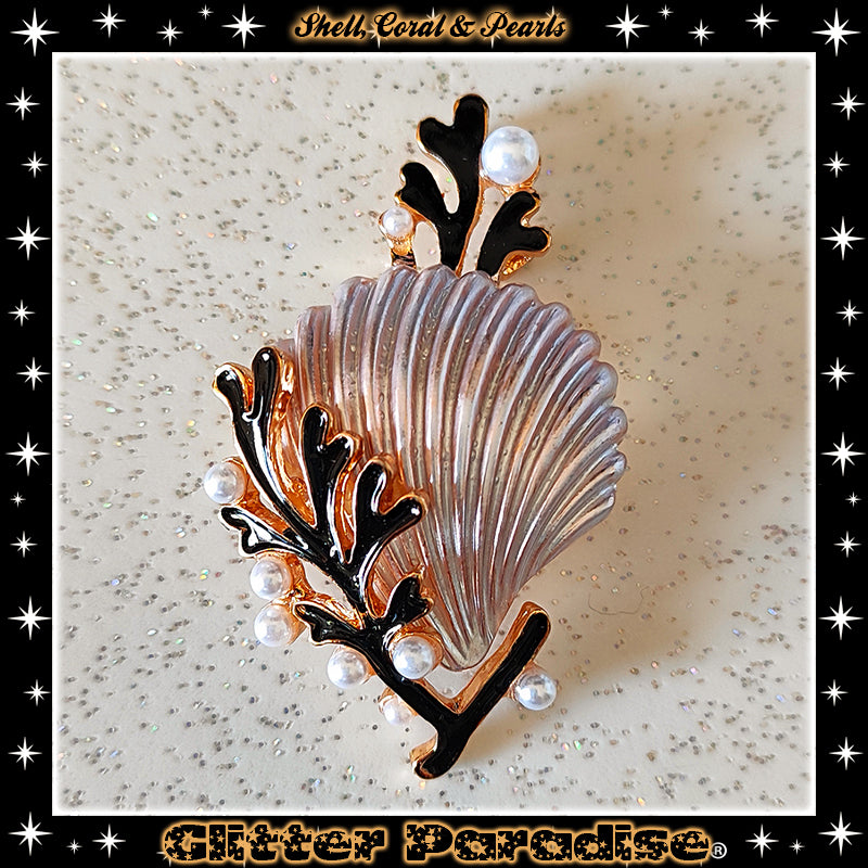 Broche : Seashell, Coral and Pearls